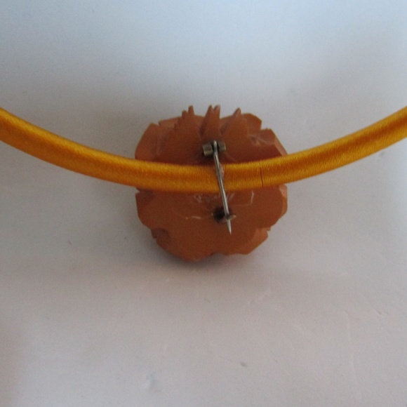 LC Carved Baltic Amber Burnt Orange Color Carved Rose Pendant attached to Silk 5 - Picture 7 of 8